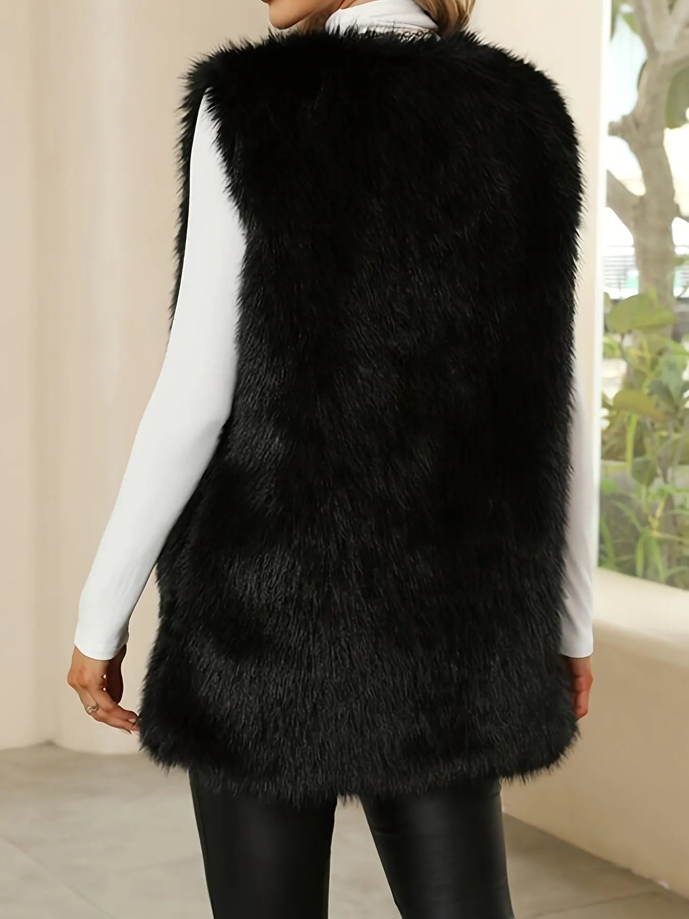 Faux Fur Open Front Fuzzy Vest, Elegant Stylish Sleeveless Warm Outerwear For Fall & Winter, Women's Clothing MyFave Boutique