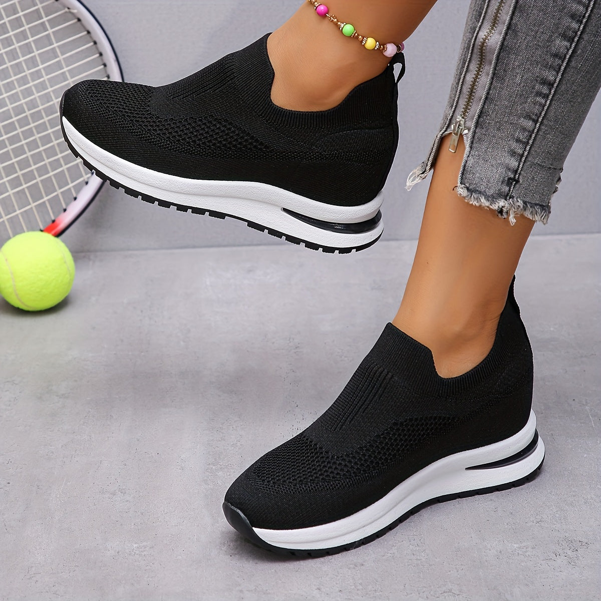 Women's Breathable Slip-On Sneakers with Hidden Wedge, Thick Sole, and EVA Insole - Casual Sport Shoes for All Seasons MyFave Boutique