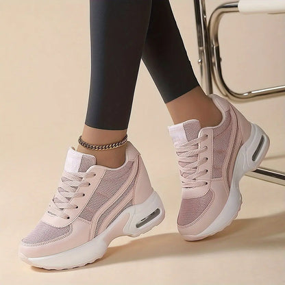 Women's Elevated Casual Sports Sneakers Breathable Mesh Air Cushion Shockproof Soles Low Top Lace-Up Round Toe Walking Shoes MyFave Boutique