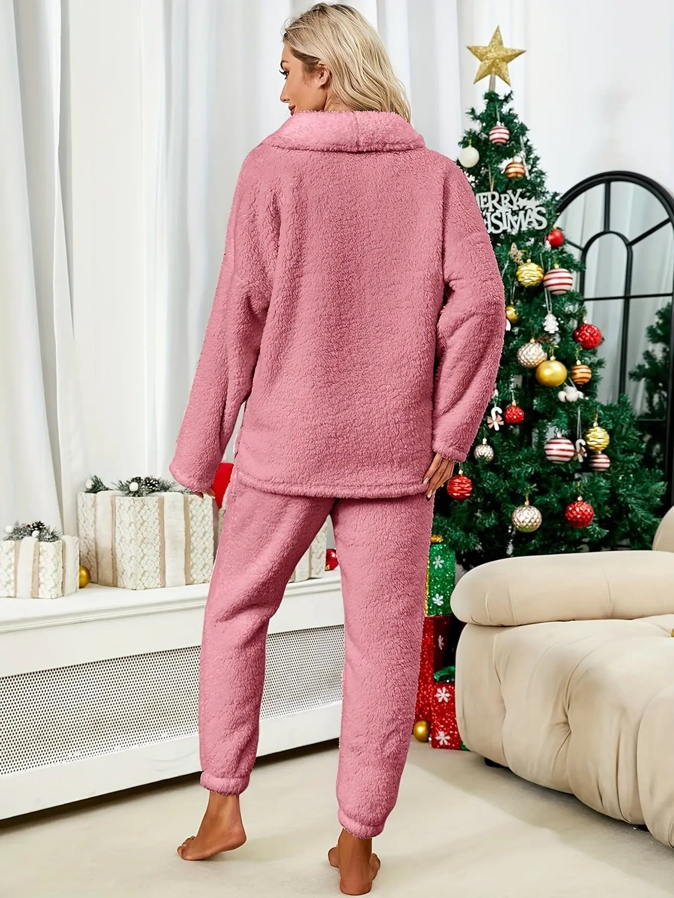 Women's Fluzzy Fleece Pajamas Warm Pullover Lapel Sleepwear Sets MyFave Boutique