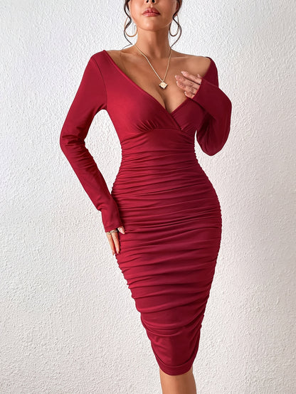 Elegant Long Sleeve Hourglass Dress with Ruched Detailing for Women MyFave Boutique