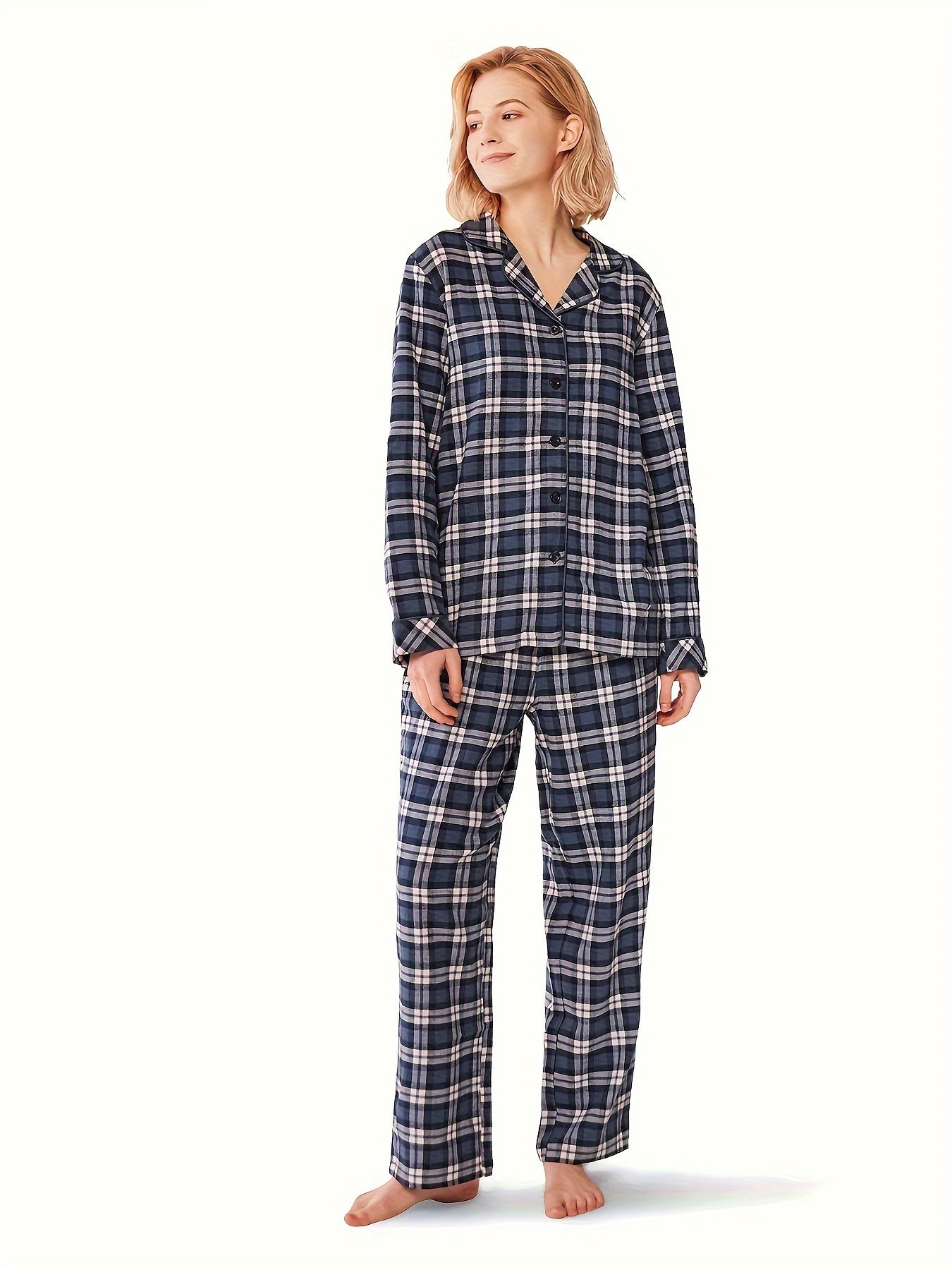 SIORO Flannel Long Sleeve Pajamas Women 100% Cotton Plaid Pajama Set Pajamas Home Clothes MyFave Boutique