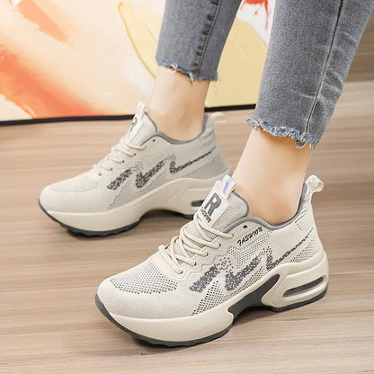 Women's Lace-up Athletic Running Shoes, Height Increased Fashion Chunky Sneakers With Air Cushion MyFave Boutique