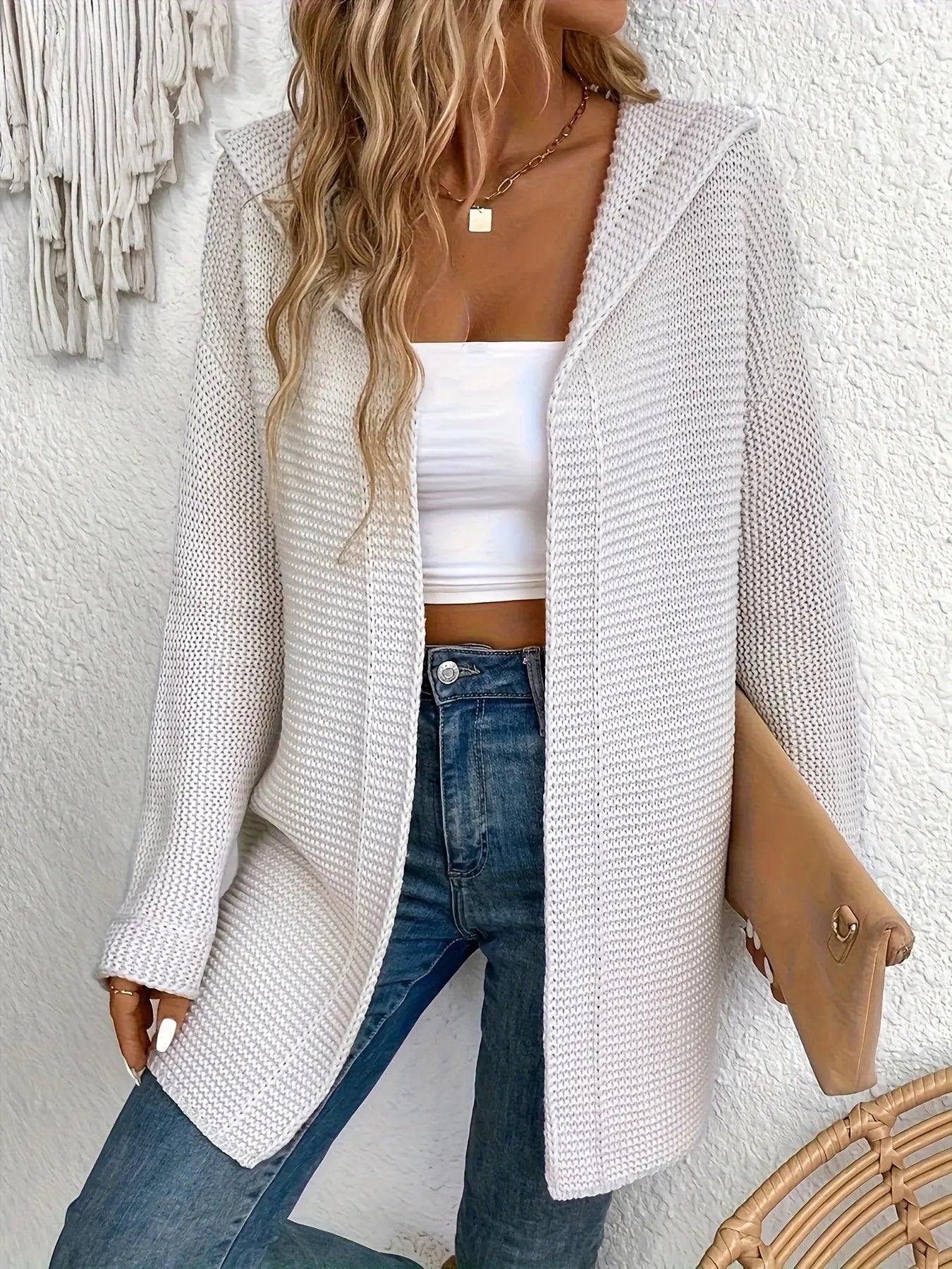 Open Front Hooded Cardigan, Casual Long Sleeve Cardigan For Fall & Winter, Women's Clothing MyFave Boutique