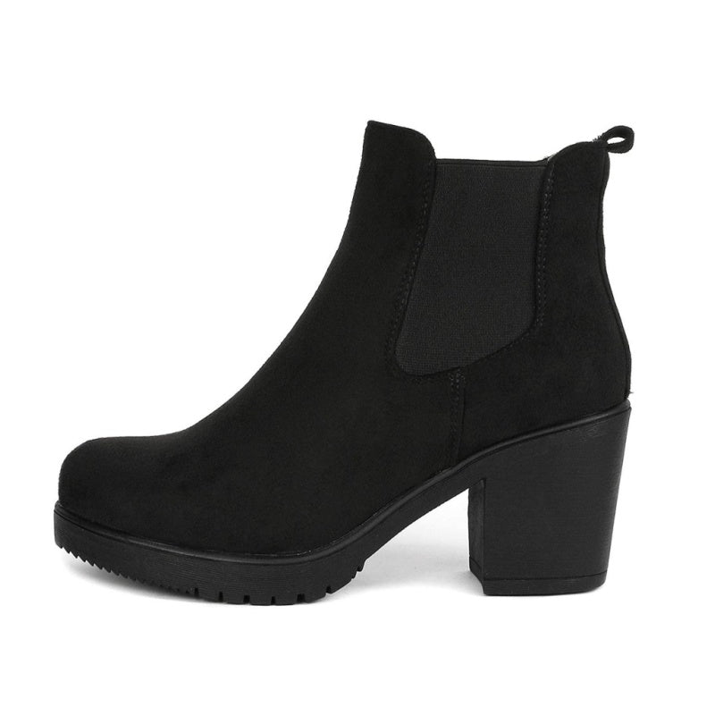 Women's High Chunky Heel Chelsea Ankle Boots Slip On Elastic Fall Heeld Booties Shoes double Classic fasion MyFave Boutique