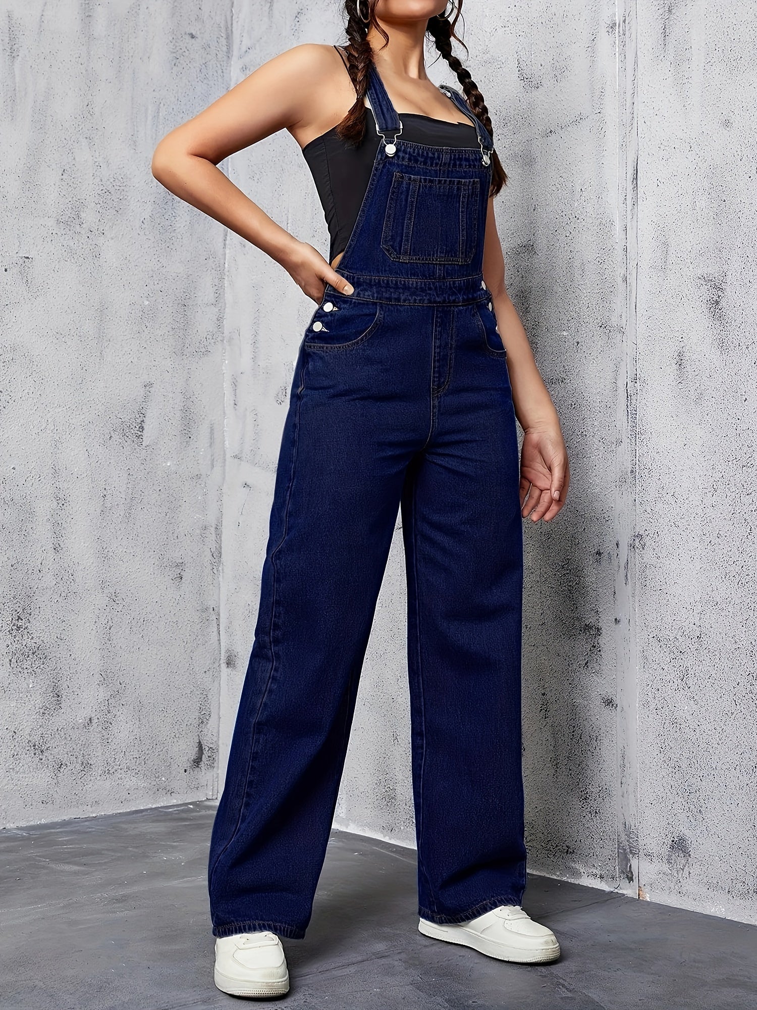 Womens Overalls Denim Straight Plain Washed Blue Jeans Overall Loose Fit Jean Jumpsuits Adjustable Straps MyFave Boutique