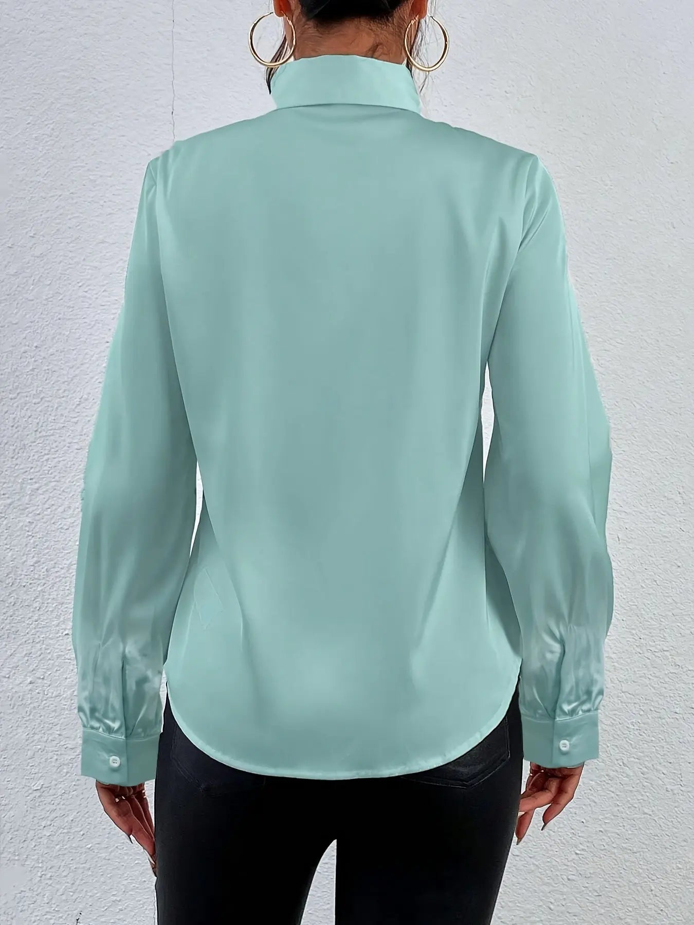 Solid Color Ruffle Trim Blouse, Elegant Long Sleeve Blouse For Spring & Fall, Women's Clothing MyFave Boutique