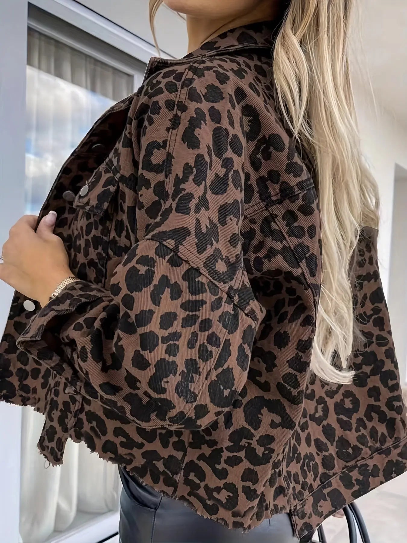 Spring And Autumn Casual Leopard Print Denim Jacket Short Loose Long-sleeved Jacket MyFave Boutique