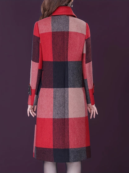 Aprsfn Women's Fashion Tartan Plaids Elegant Mid-Length Thicken Warm Pea Coat MyFave Boutique