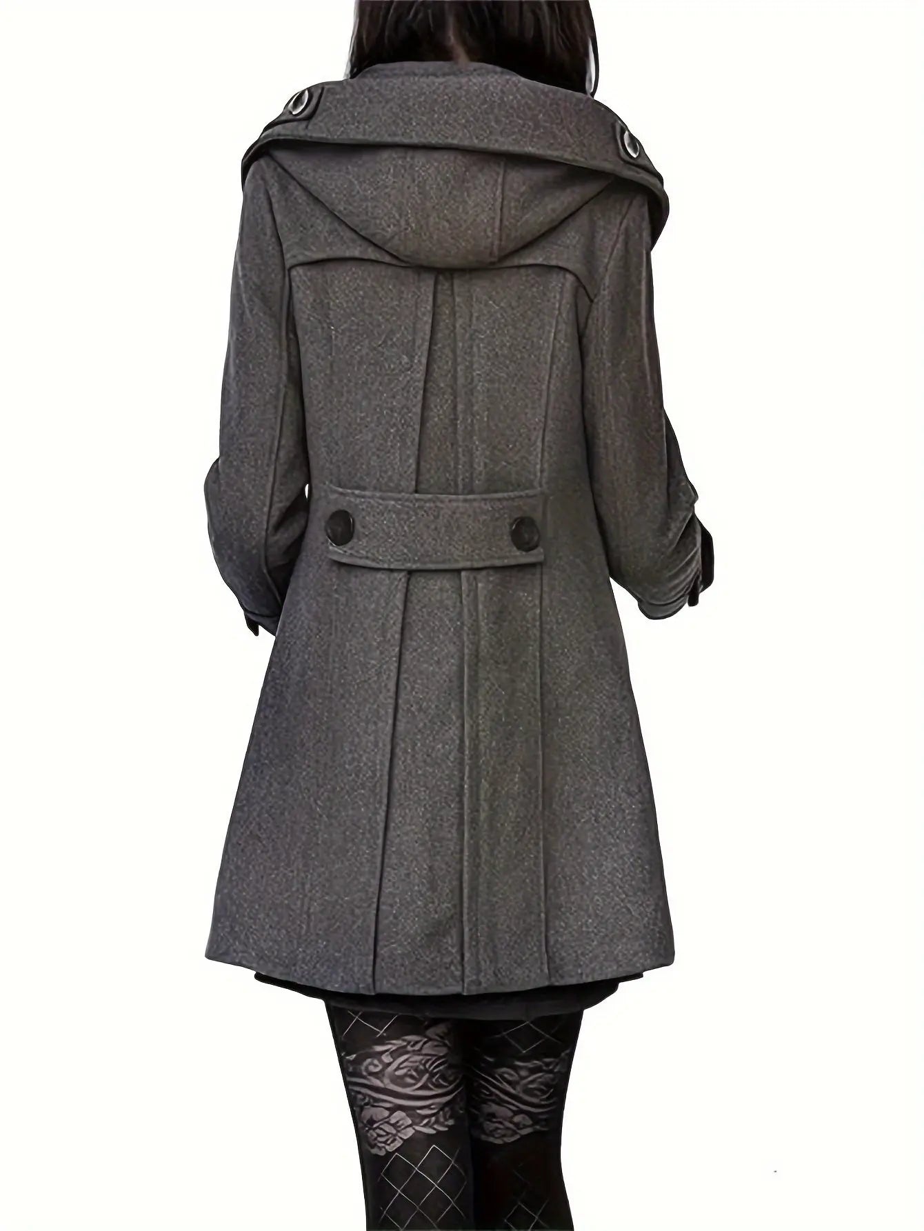 Women's Double Breasted Wool Pea Coat Trench Coat with Hood MyFave Boutique