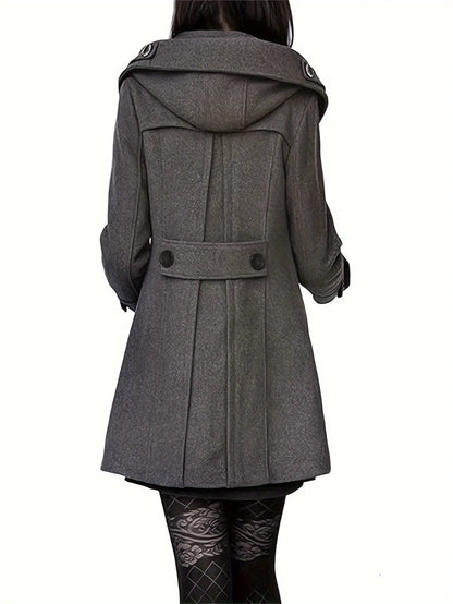 Women's Double Breasted Wool Pea Coat Trench Coat with Hood MyFave Boutique