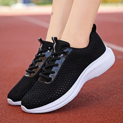 Women's Solid Color Mesh Snerakers, Lace Up Soft Sole Platform Fitness Shoes, Low-top Breathable Running Shoes MyFave Boutique