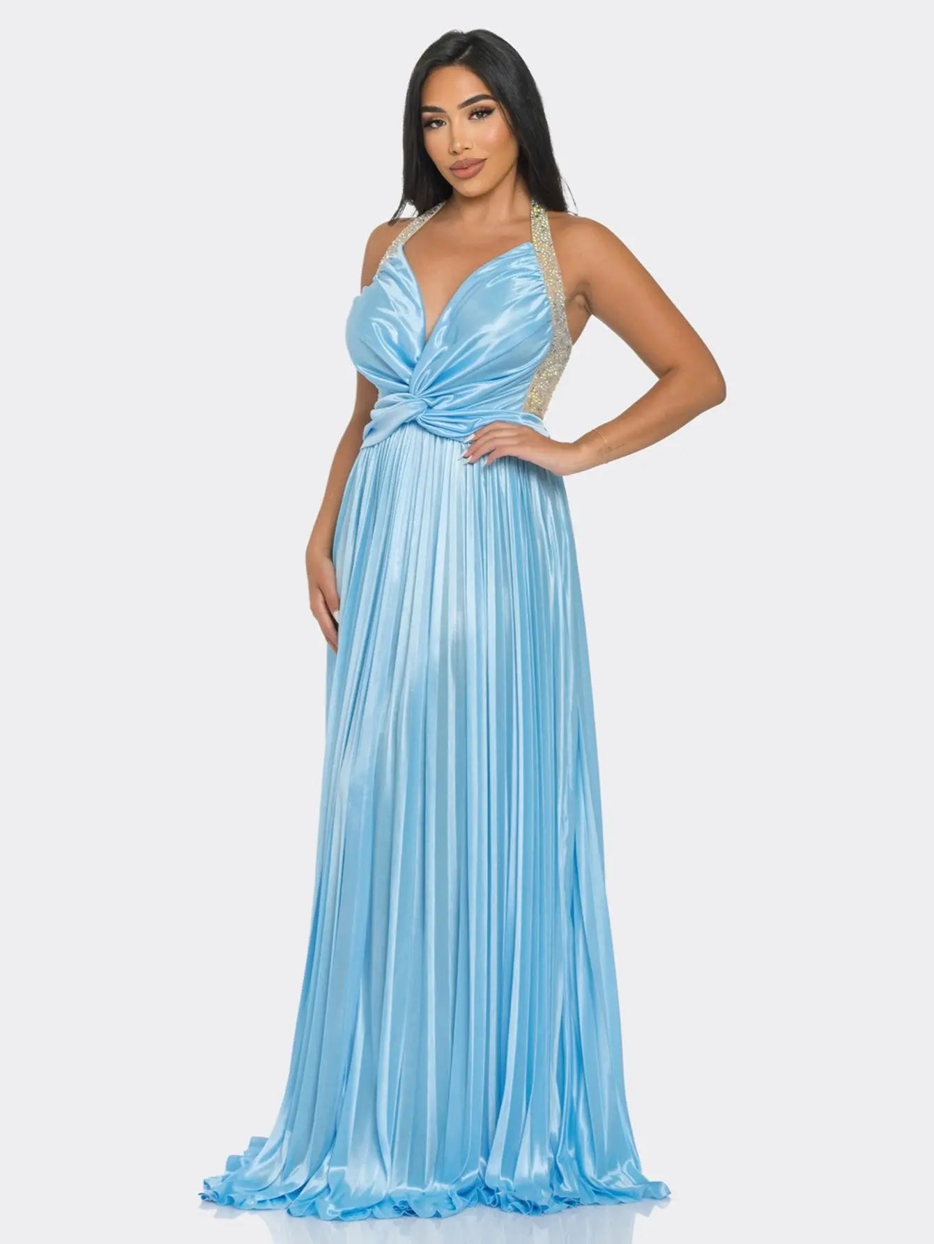 Stunning Sleeveless Maxi Dress adorned with Rhinestone Embellishments and Graceful Flowing Skirt - Perfect for Special Occasions MyFave Boutique