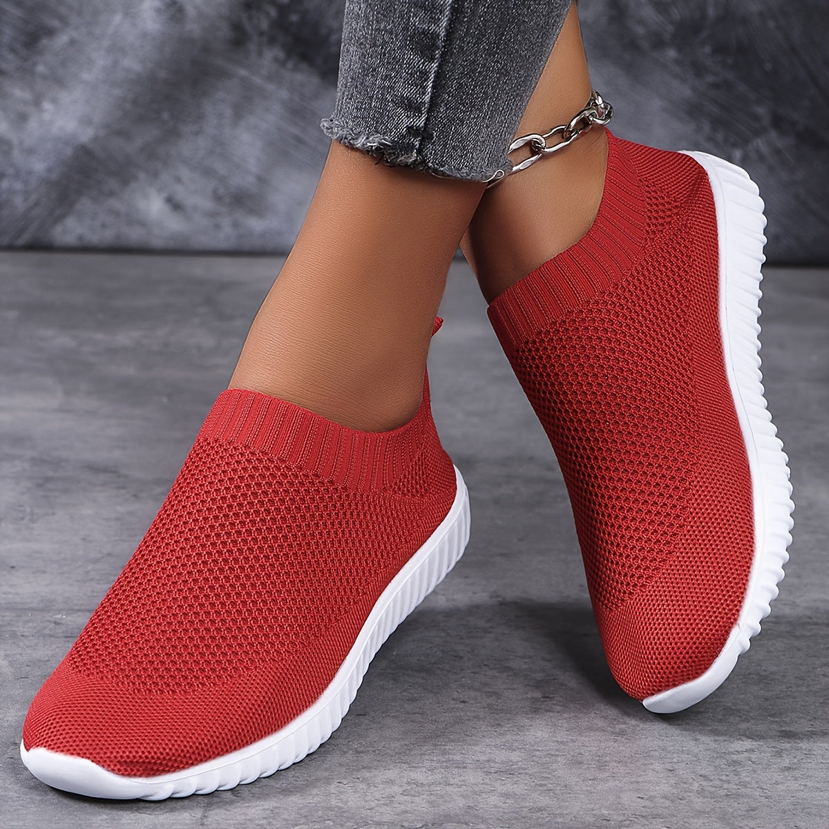 Women's Breathable Knitted Slip-On Sneakers, Casual Lightweight Walking Trainers MyFave Boutique