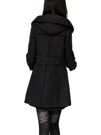 Women's Double Breasted Wool Pea Coat Trench Coat with Hood MyFave Boutique