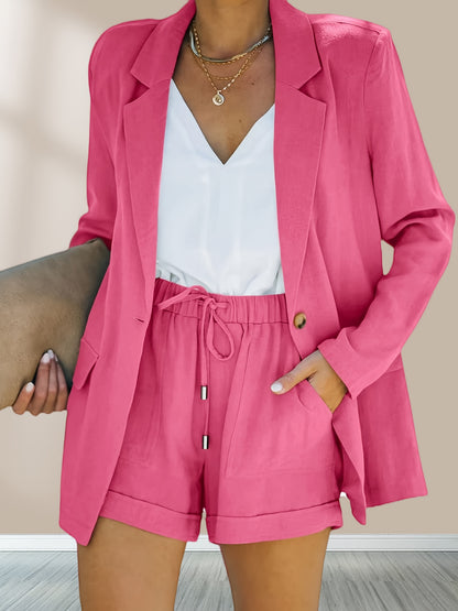 Women's Business Suits Long Sleeve Blazer Jacket Coat And High Waisted Shorts Two Pieces Outfits Set MyFave Boutique