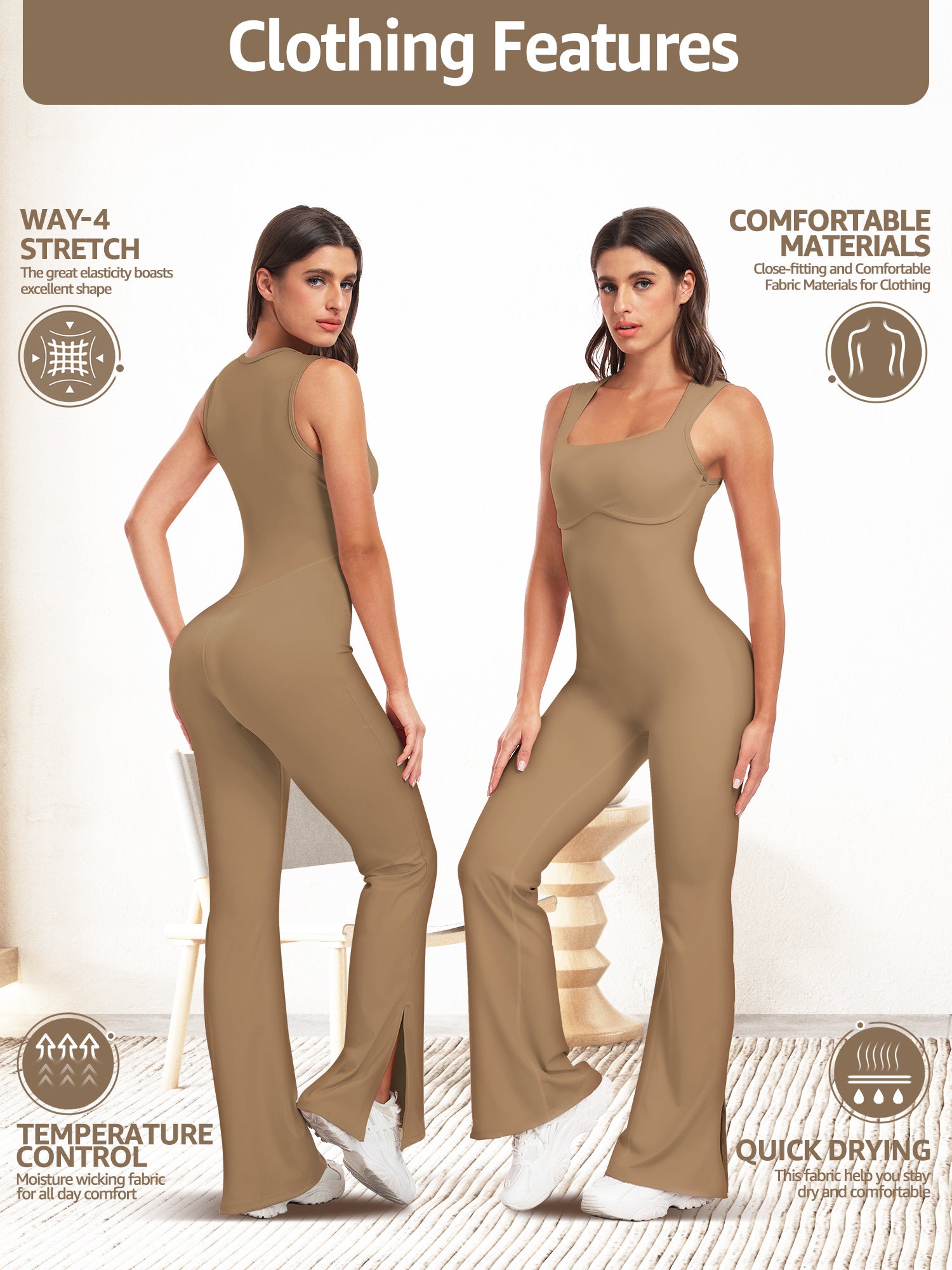 UNIQUEBELLA Workout Flare Jumpsuit for Women Built-in Bra Sleeveless Romper Square Neck Tank Top Unitard Gym Yoga Jumpsuit MyFave Boutique