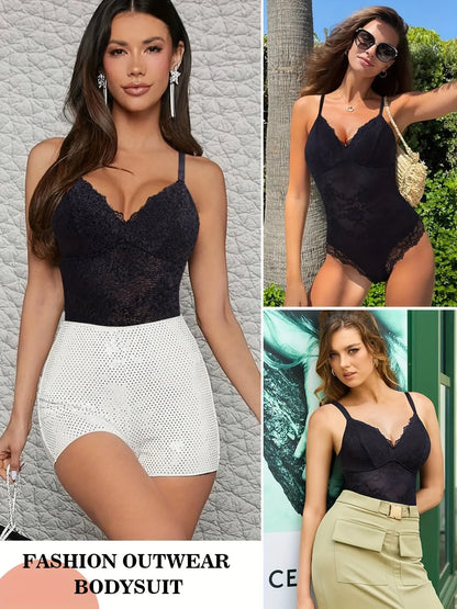 Women Lace Shapewear Bodysuit Tummy Control Body Shaper V Neck Fajas Sculpting Tank Tops Slimming Camisole Corset Trendy Party Outfits MyFave Boutique