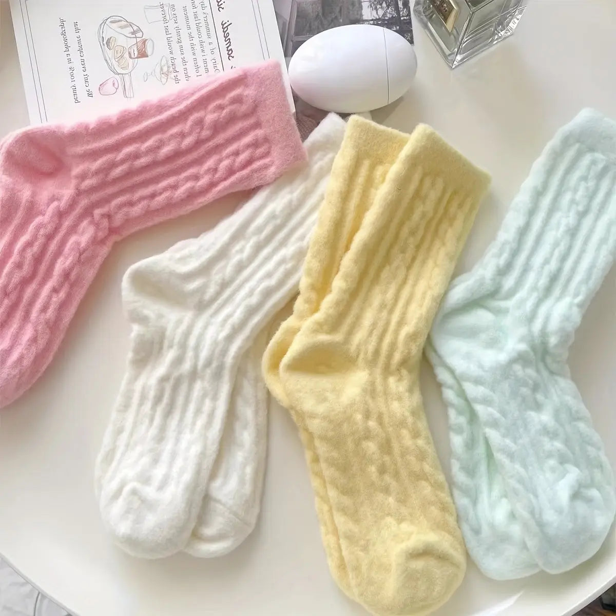 5 Pairs Mixed Color Soft Plush Socks, Thickened Colorful Mid-tube Cold Socks MyFave Boutique