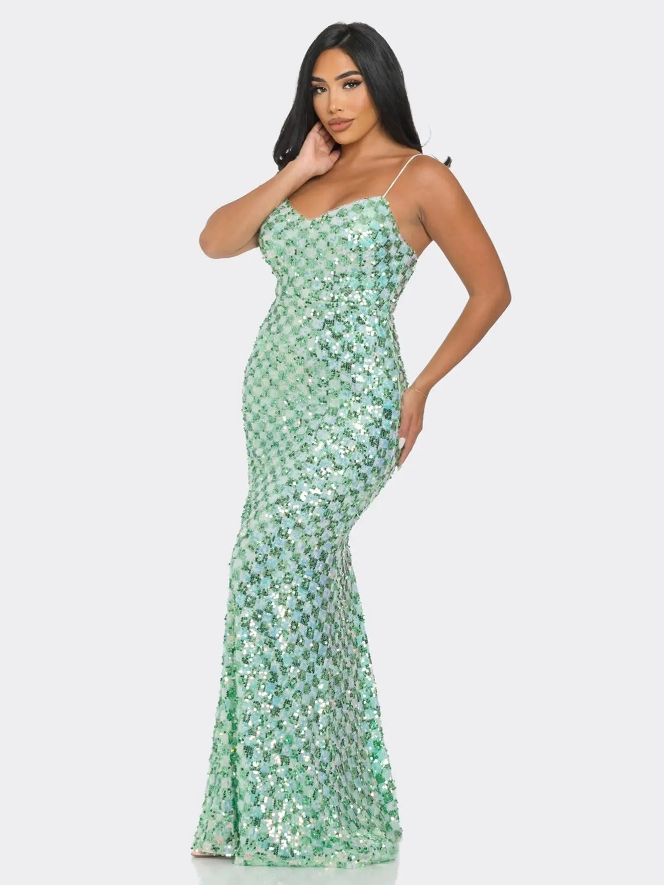 Elegant Sequin Evening Gown - Ideal for Weddings, Proms, and Gala Events - Green and Pink Options MyFave Boutique