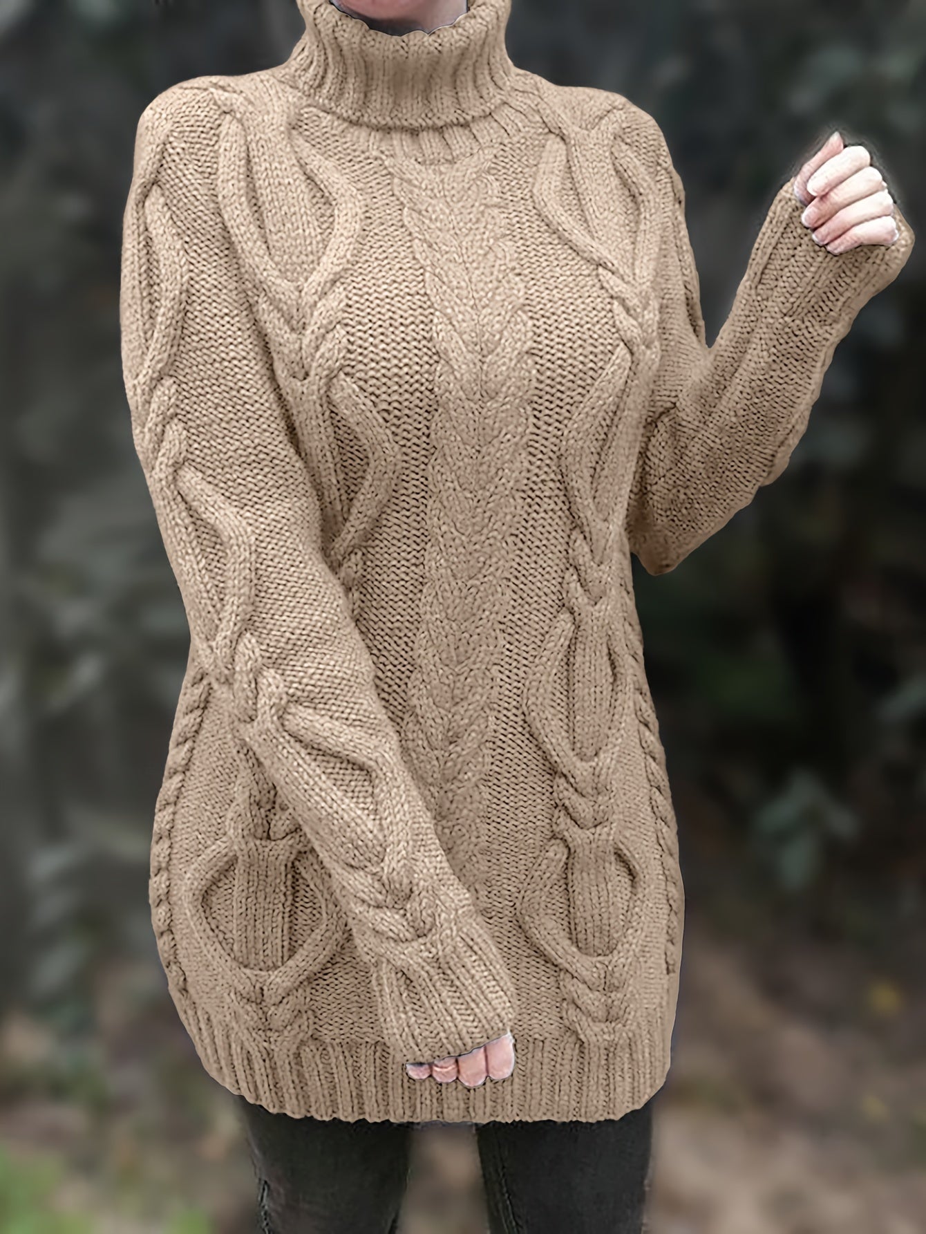 Cable Knit Turtle Neck Sweater, Classic Long Sleeve Sweater For Fall & Winter, Women's Clothing MyFave Boutique