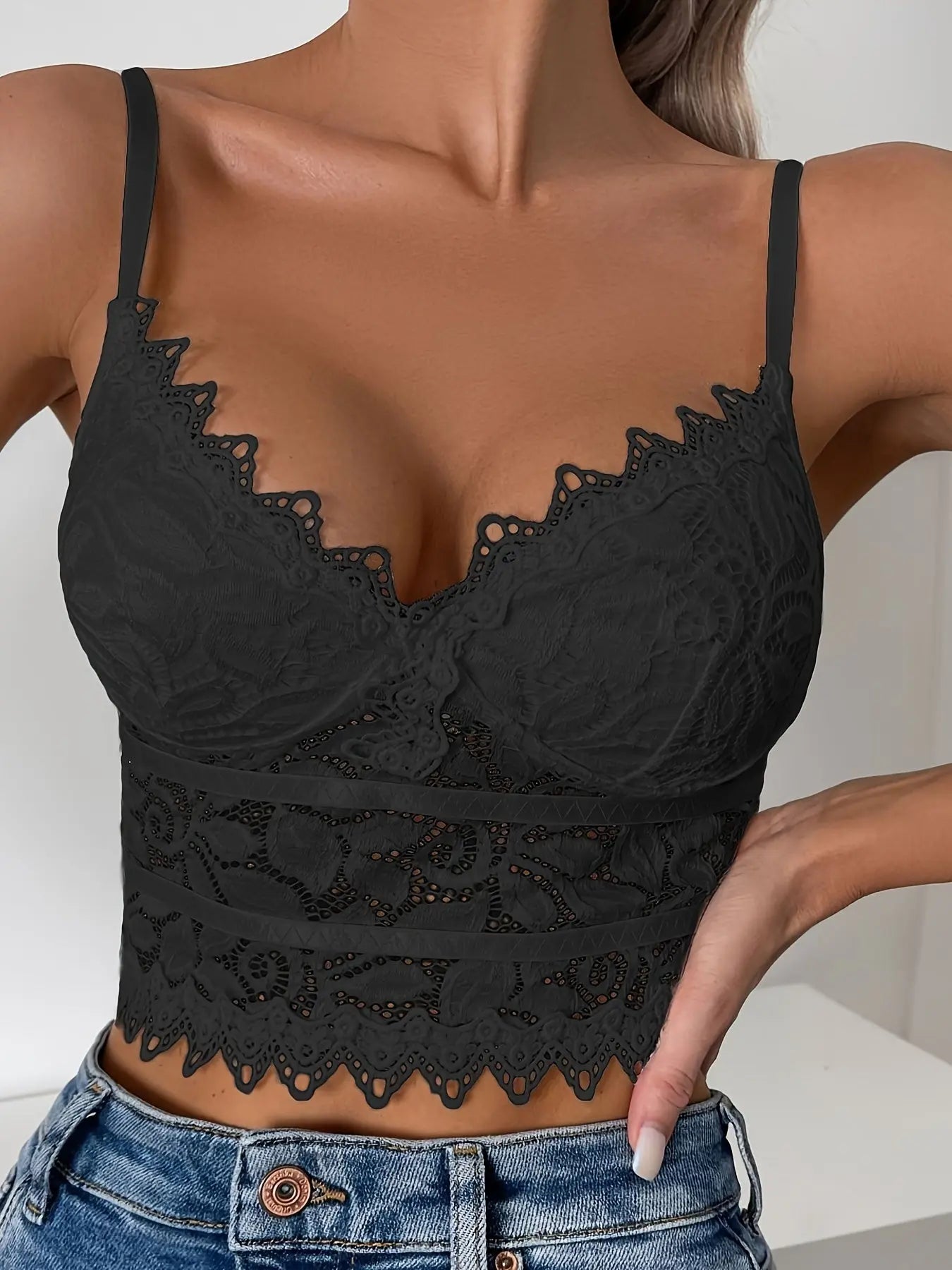 Lace Trim Push-Up Bralette with Ruffled Details, Polyester and Elastane Blend, Sensual and Fashionable Lingerie Set for Women MyFave Boutique