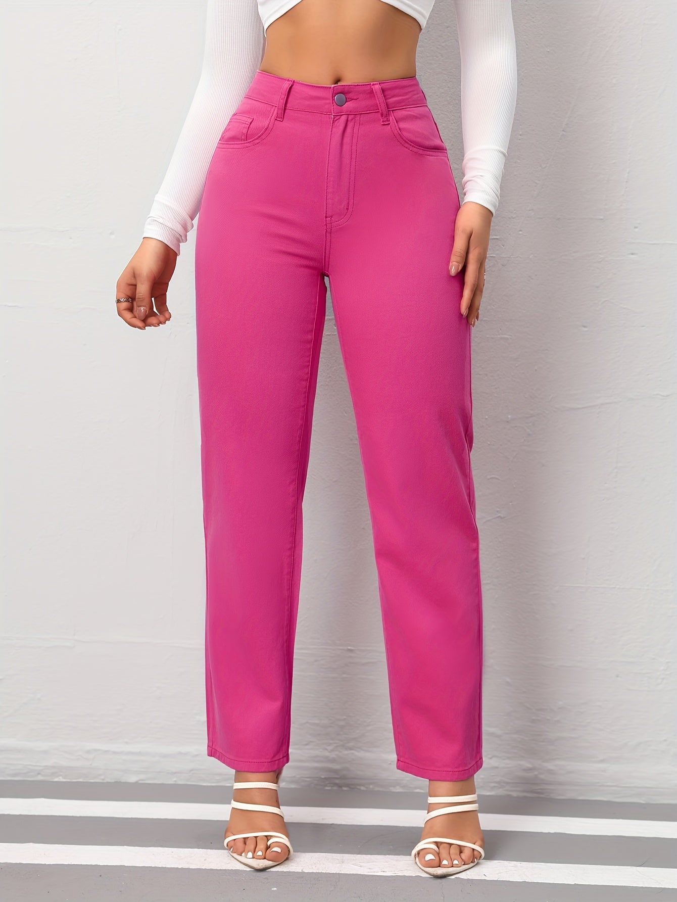 Chic Hot Pink Straight Leg Jeans - Comfort Fit with Classic Slash Pockets for Casual or Trendy Outfits MyFave Boutique