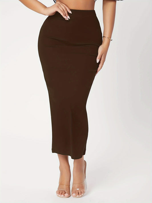 Women's Elegant Midi Pencil Skirt, Solid Color, Polyester, No Belt, Slim Fit, Knit Fabric, Middle East Collection, Spring/Summer/Autumn Season MyFave Boutique