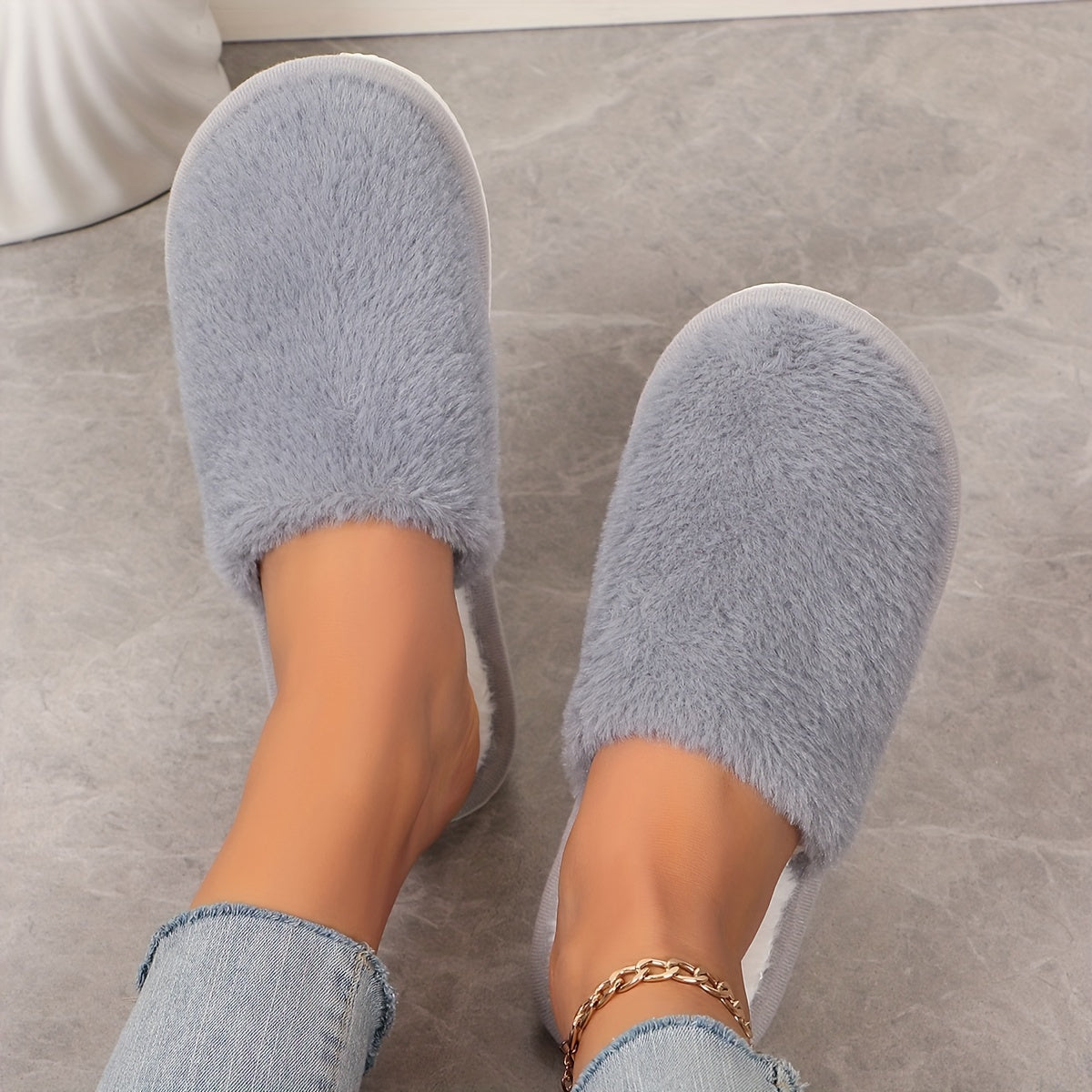 Solid Color Slippers, Casual Slip On Plush Lined Shoes, Comfortable Indoor Home Slippers MyFave Boutique