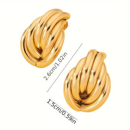 Simple Fashion Golden Twist Stud Earrings, For Women Holiday Birthday Dating Prom Banquet Wedding Party Holiday Shopping Business Accessories MyFave Boutique