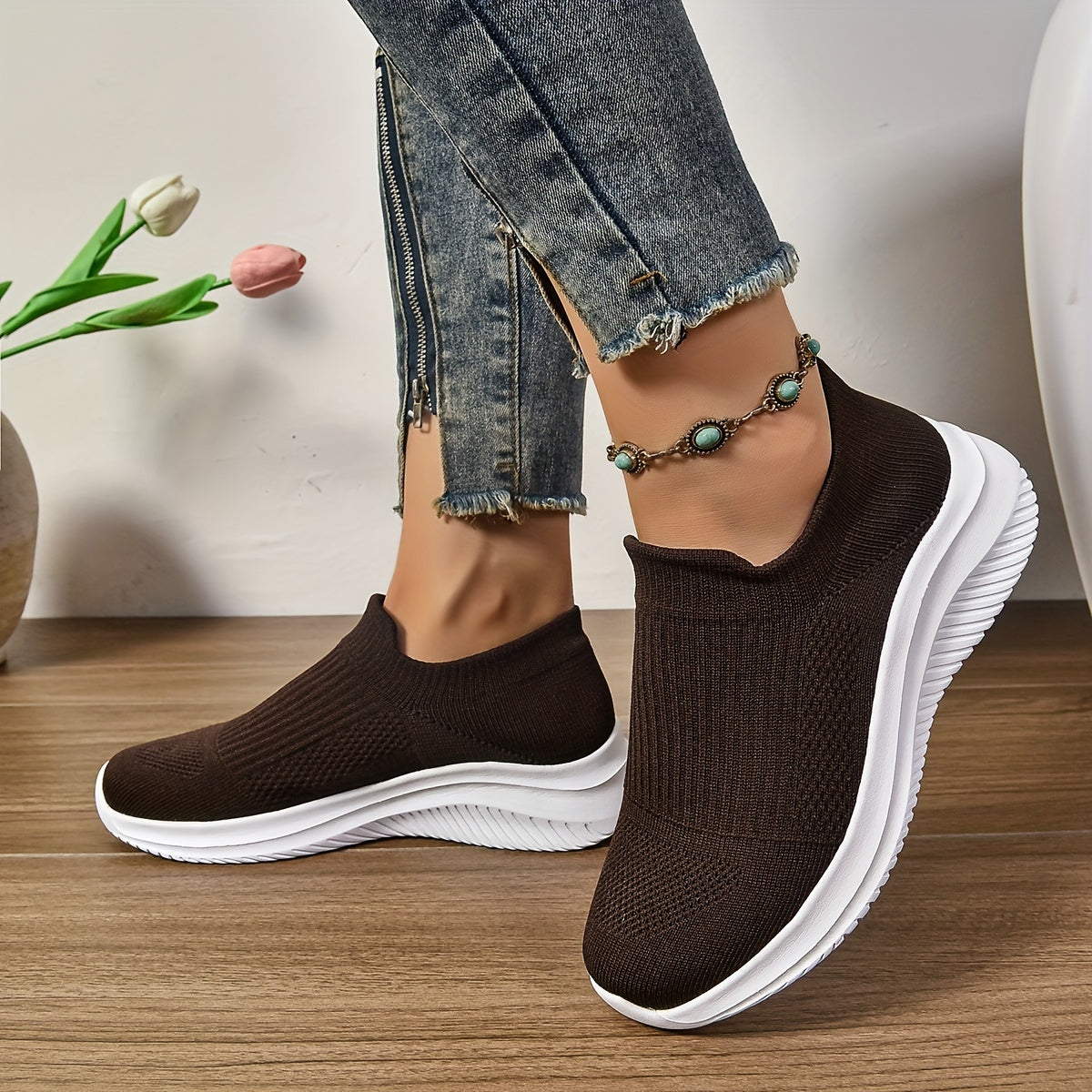 Women's Casual Sock Sneakers, Lightweight Elastic Running & Jogging Trainers, Breathable Low Top Sports Slip-On Shoes MyFave Boutique