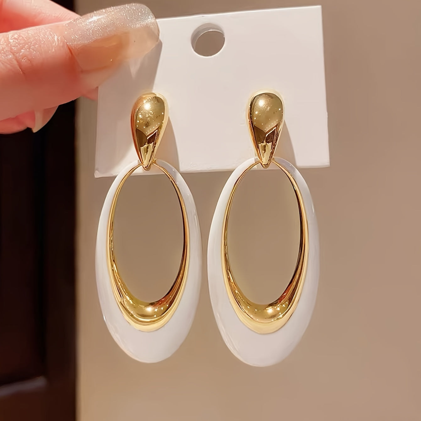 Hollow Oval Shape White Enamel Dangle Earrings Retro Elegant Style Zinc Alloy Jewelry Trendy Female Earrings MyFave Boutique