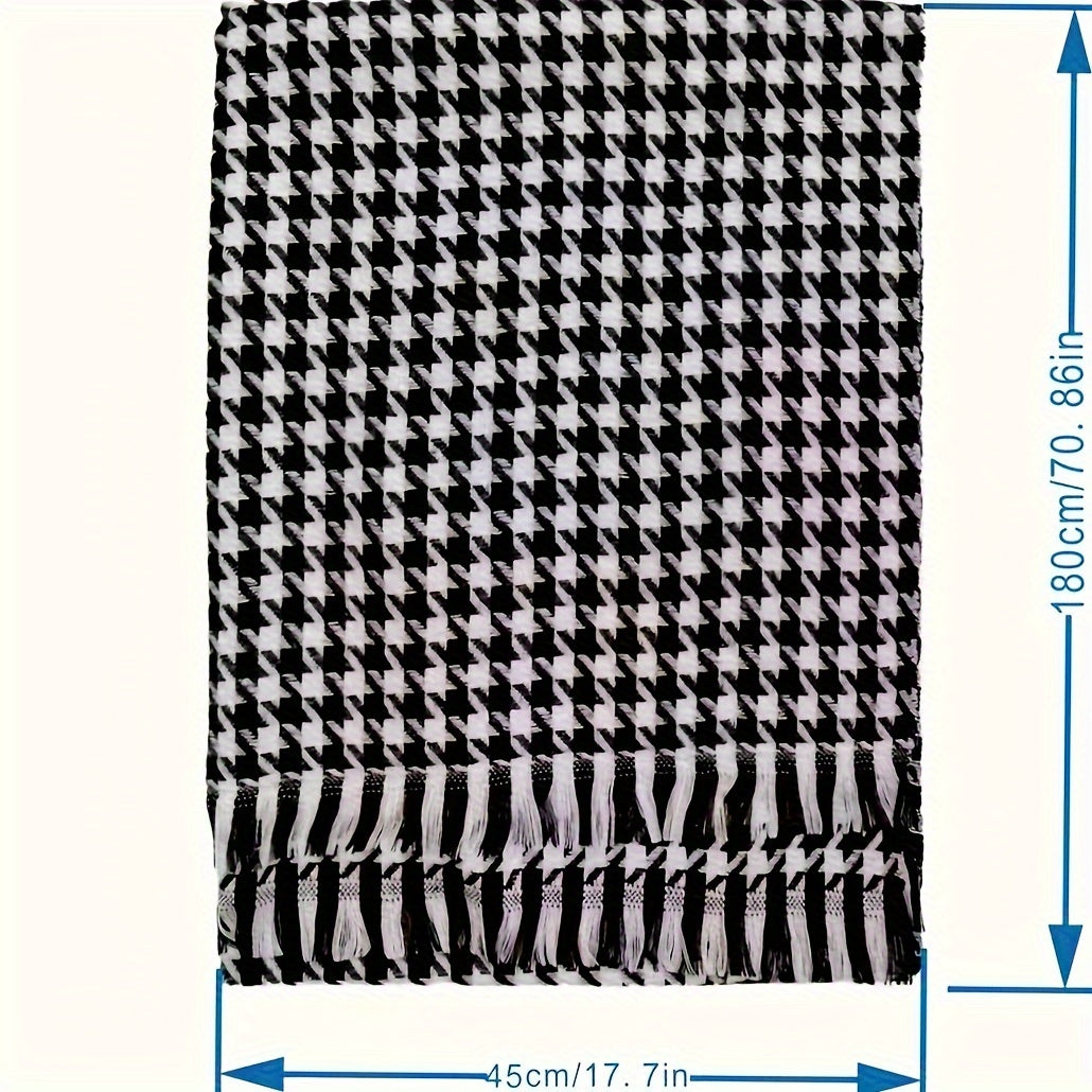 Houndstooth Soft Warm Thick Scarf Elegant Stretchy Tassel Large Shawl Autumn Winter Versatile Neck Protection Coldproof Blanket Scarf MyFave Boutique