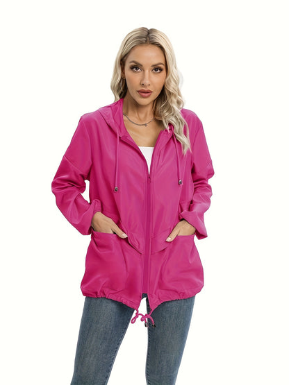 Women's Lightweight Waterproof Jacket, Suitable For Hiking And Outdoor Activities With A Casual Style, Zippers, And Drawstring Jacket MyFave Boutique