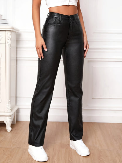 Plain Black Color Coated Loose Fit Chic Winter Fall Jeans Denim Pants, Women's Denim Jeans & Clothing MyFave Boutique