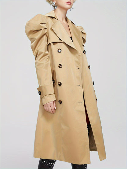 ZIAI Solid Double Breasted Trench Coat, Elegant Lapel Neck Long Sleeve Coat, Women's Clothing MyFave Boutique