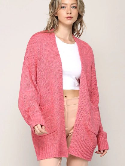 Women's Chunky Knit Batwing Cardigan - Open Front, Long Sleeve, Baggy Sweater with Pockets MyFave Boutique