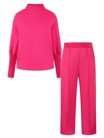 Women's Casual Outfit Set, Polyester Blouse And Long Pants, Relaxed Fit, Small Collar, Long Sleeve, No Belt, Spring/Autumn MyFave Boutique