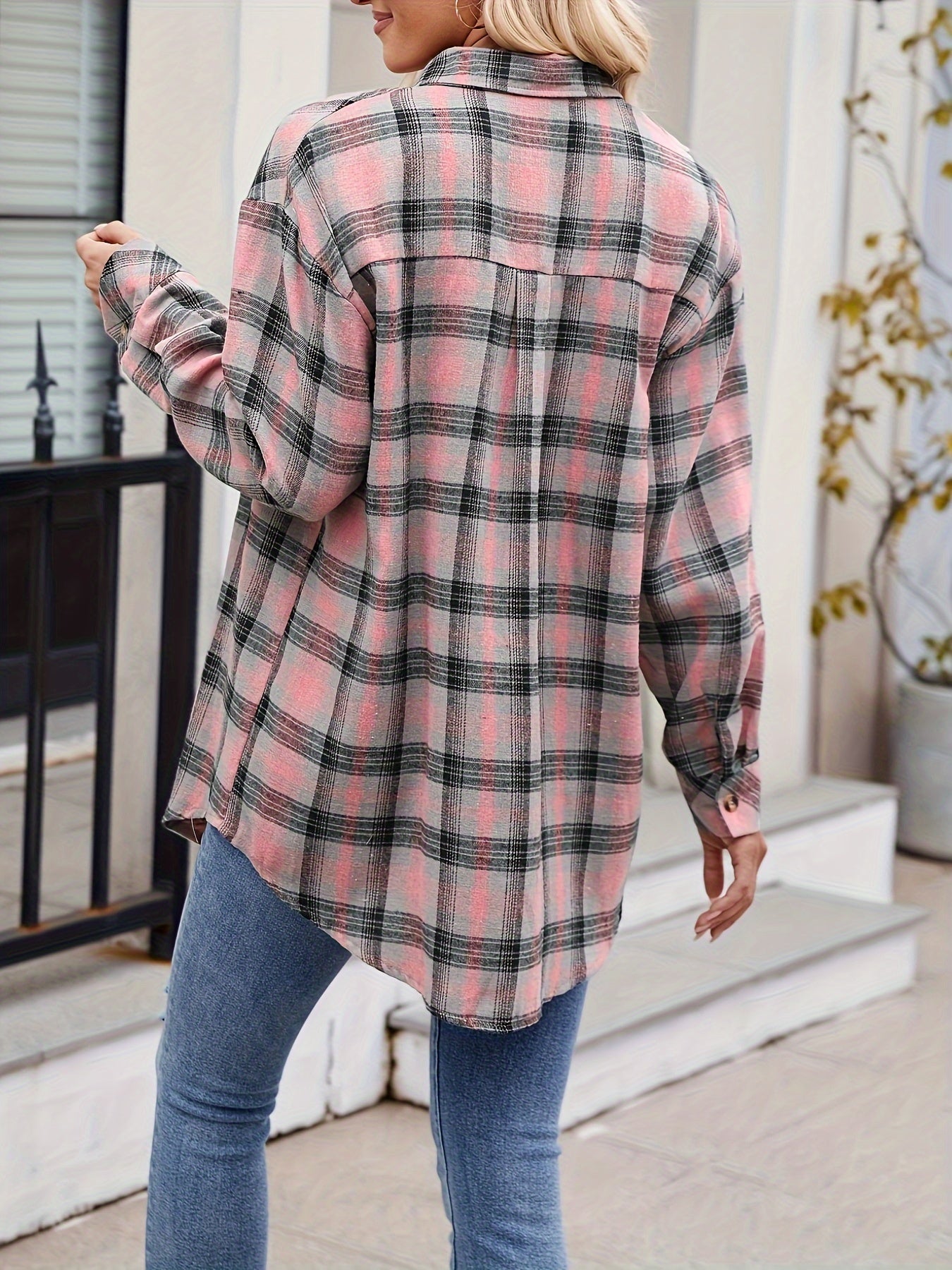 Womens Plaid Shirts Oversized Button Down Shirts Blouse Tops MyFave Boutique