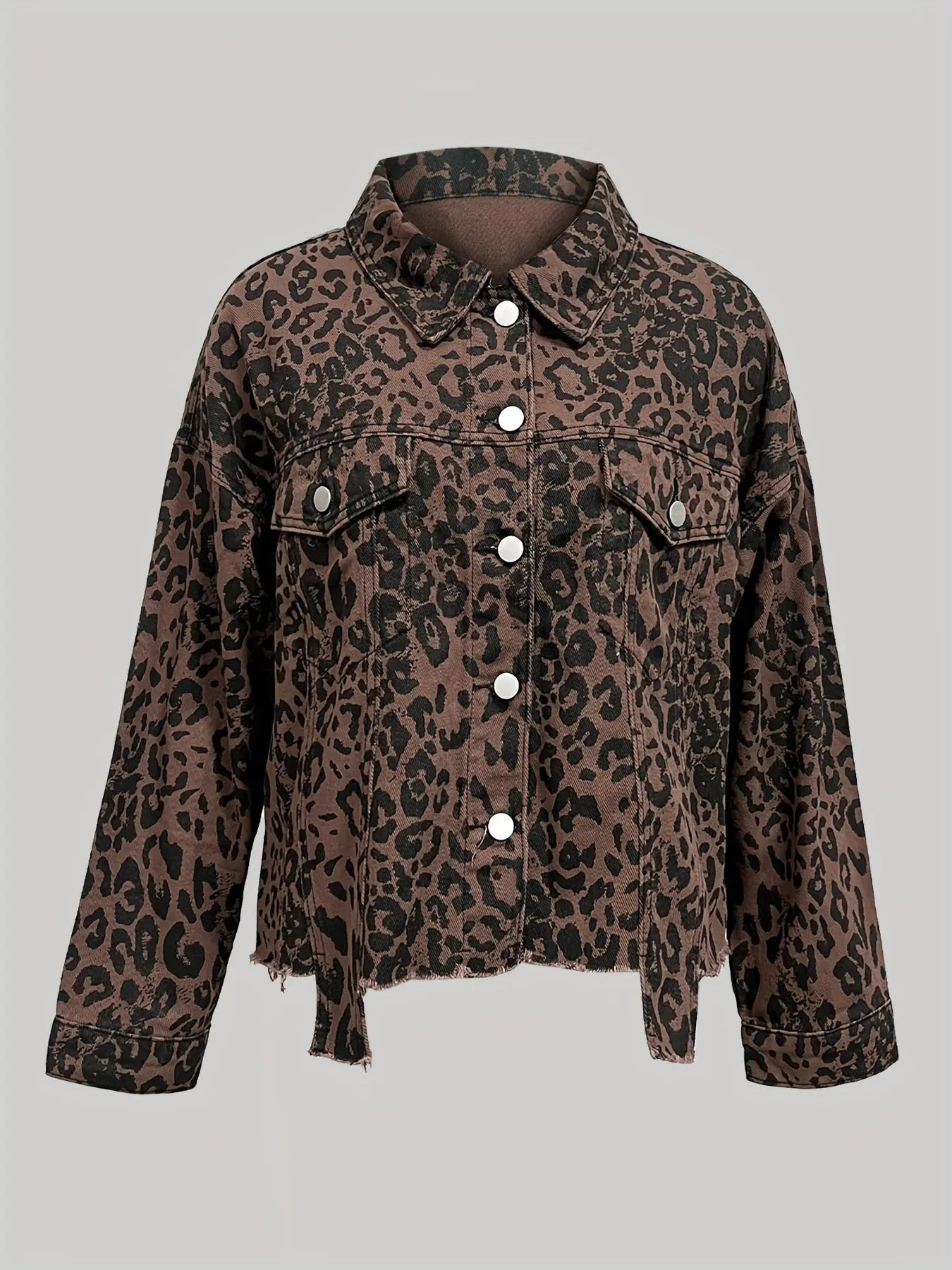 Spring And Autumn Casual Leopard Print Denim Jacket Short Loose Long-sleeved Jacket MyFave Boutique