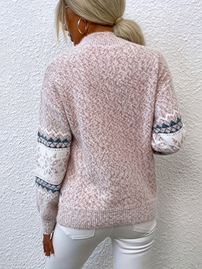 Cozy Snowflake Mock Neck Sweater - Warm Long Sleeve Pullover for Women MyFave Boutique