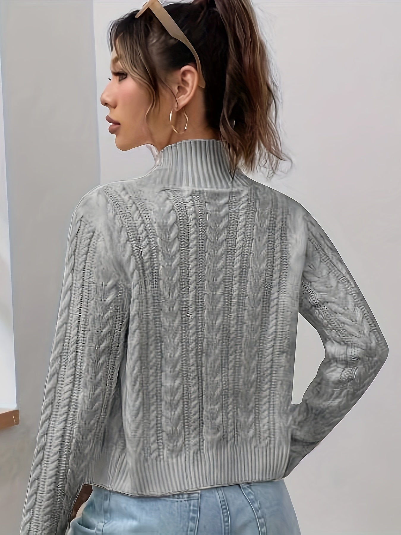 Cozy and Chic Women's Cable Knit Cardigan with Mock Neck and Slim Fit - Perfect for Layering and Staying Warm MyFave Boutique