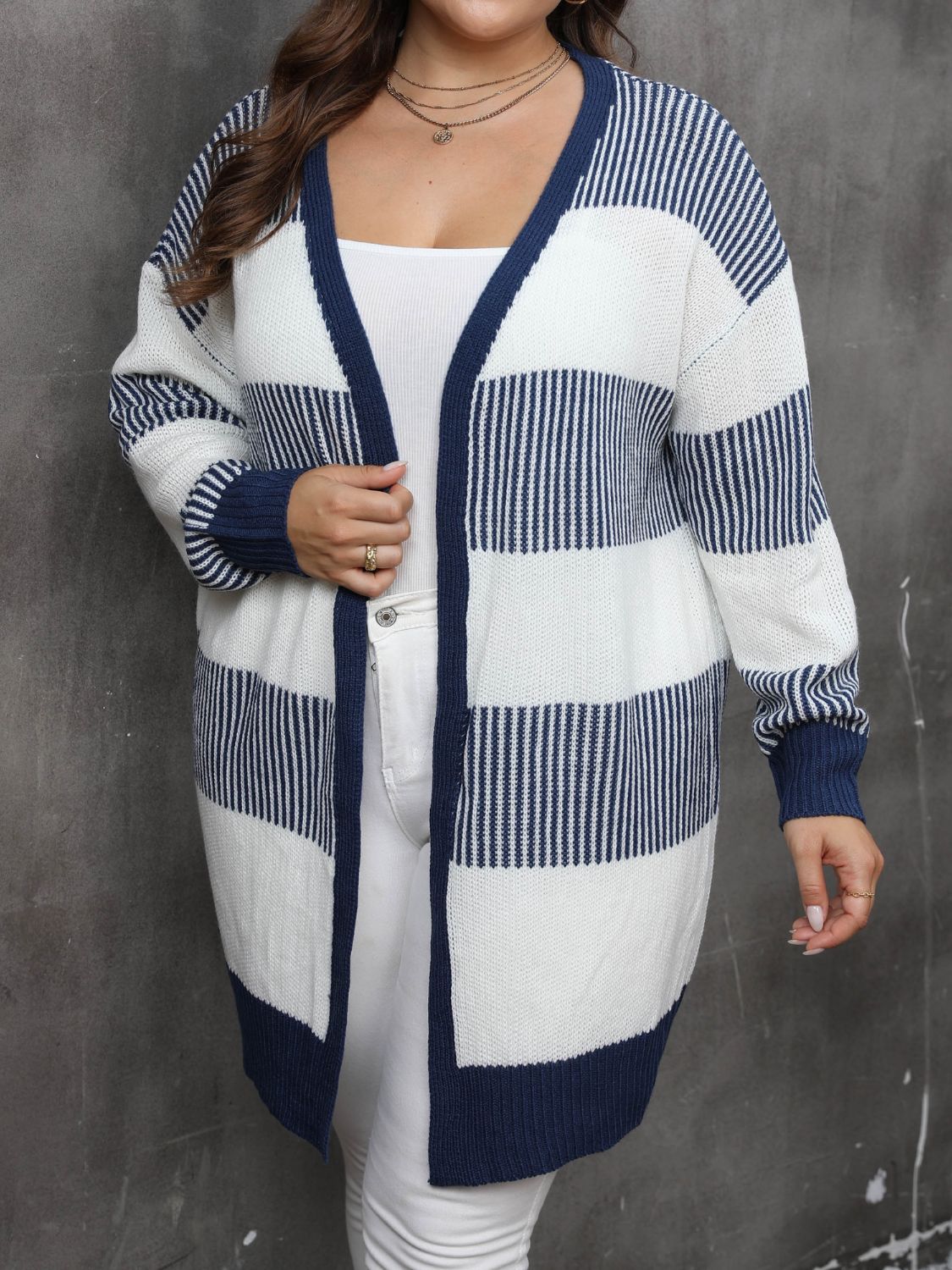 Plus Size Open Front Long Sleeve Cardigan Trendsi