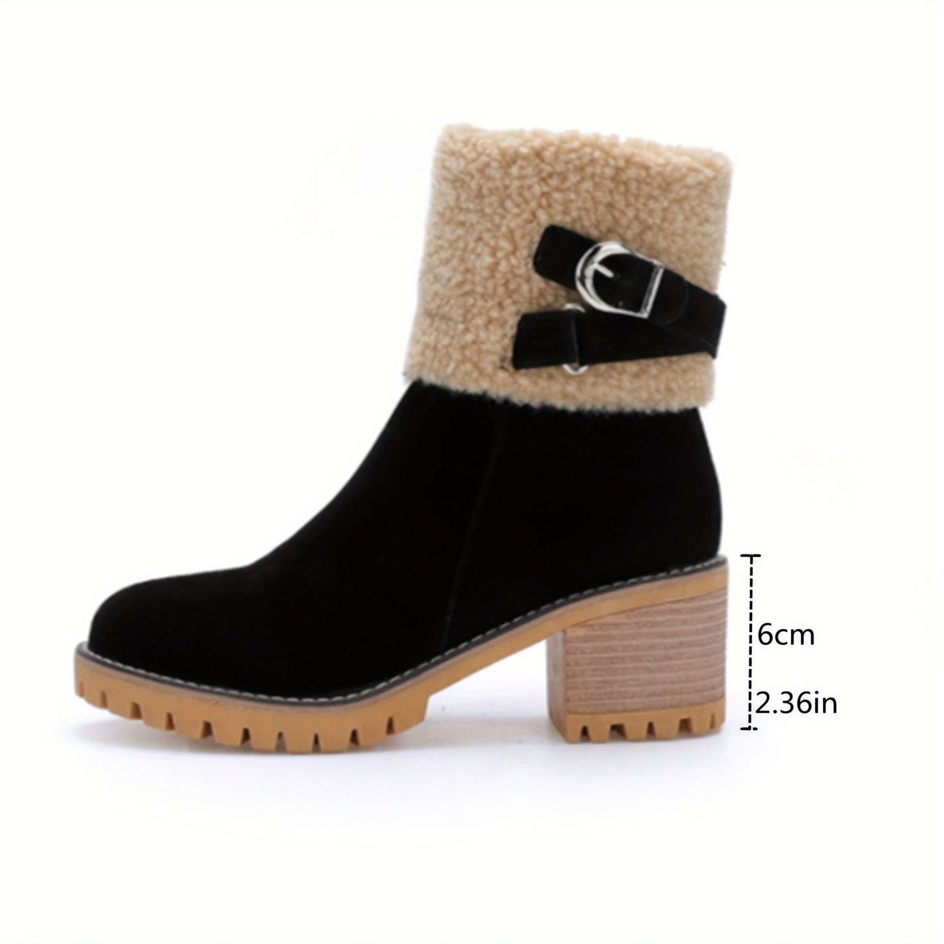 Women's Chunky Heel Short Boots, Casual Side Zipper Plush Lined Boots, Comfortable Winter Ankle Boots MyFave Boutique