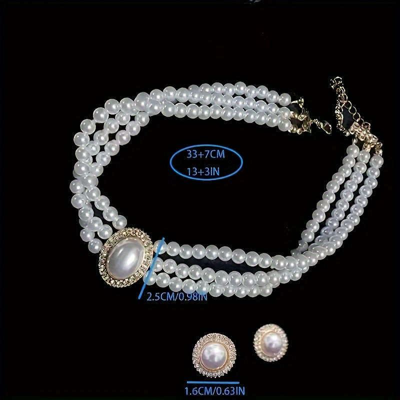 Court Style Jewelry Set, Faux Pearl Necklace And Earrings, Faux Pearls Choker With Matching Stud Earrings, Fashion Accessory For Women MyFave Boutique