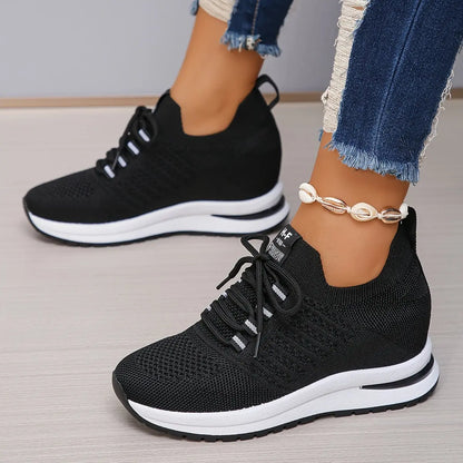 Women's Breathable Wedge Height Increasing Sneakers, Platform Lace Up Soft Sole Walking Shoes, Breathable Low-top Casual Sports Shoes MyFave Boutique