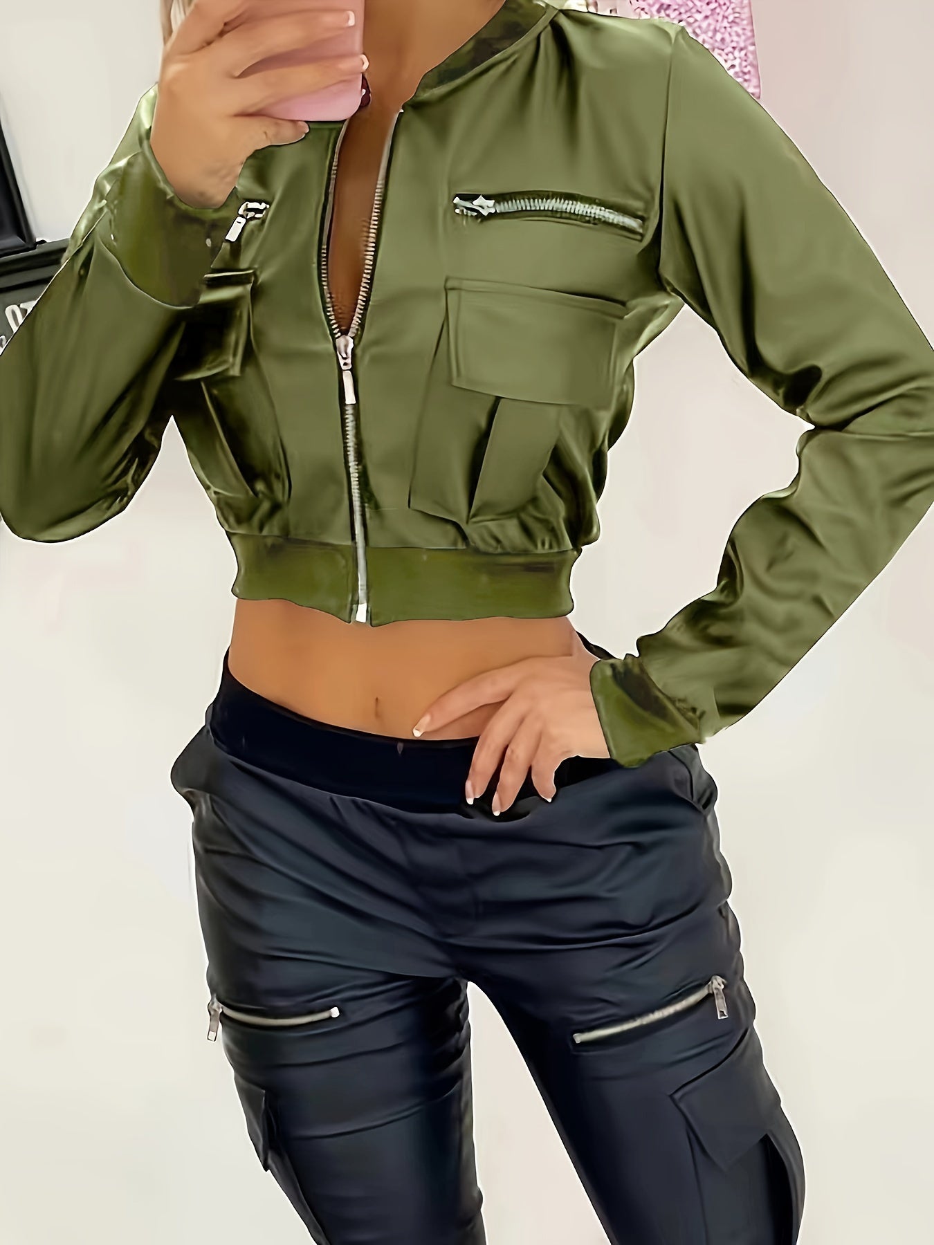 Women's Crop Jacket with Zipper - Perfect for Spring and Fall Layering MyFave Boutique