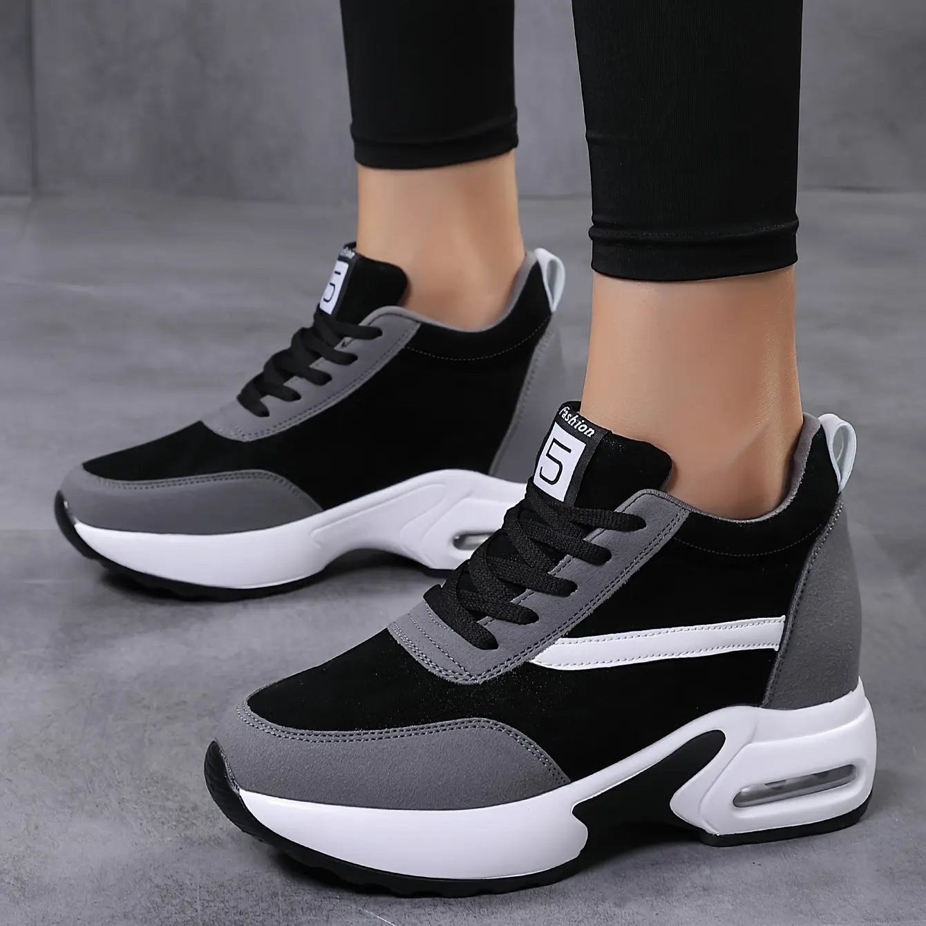 Women's Height-Boosting Lace-Up Sneakers with Air Cushioning and Pu Upper MyFave Boutique