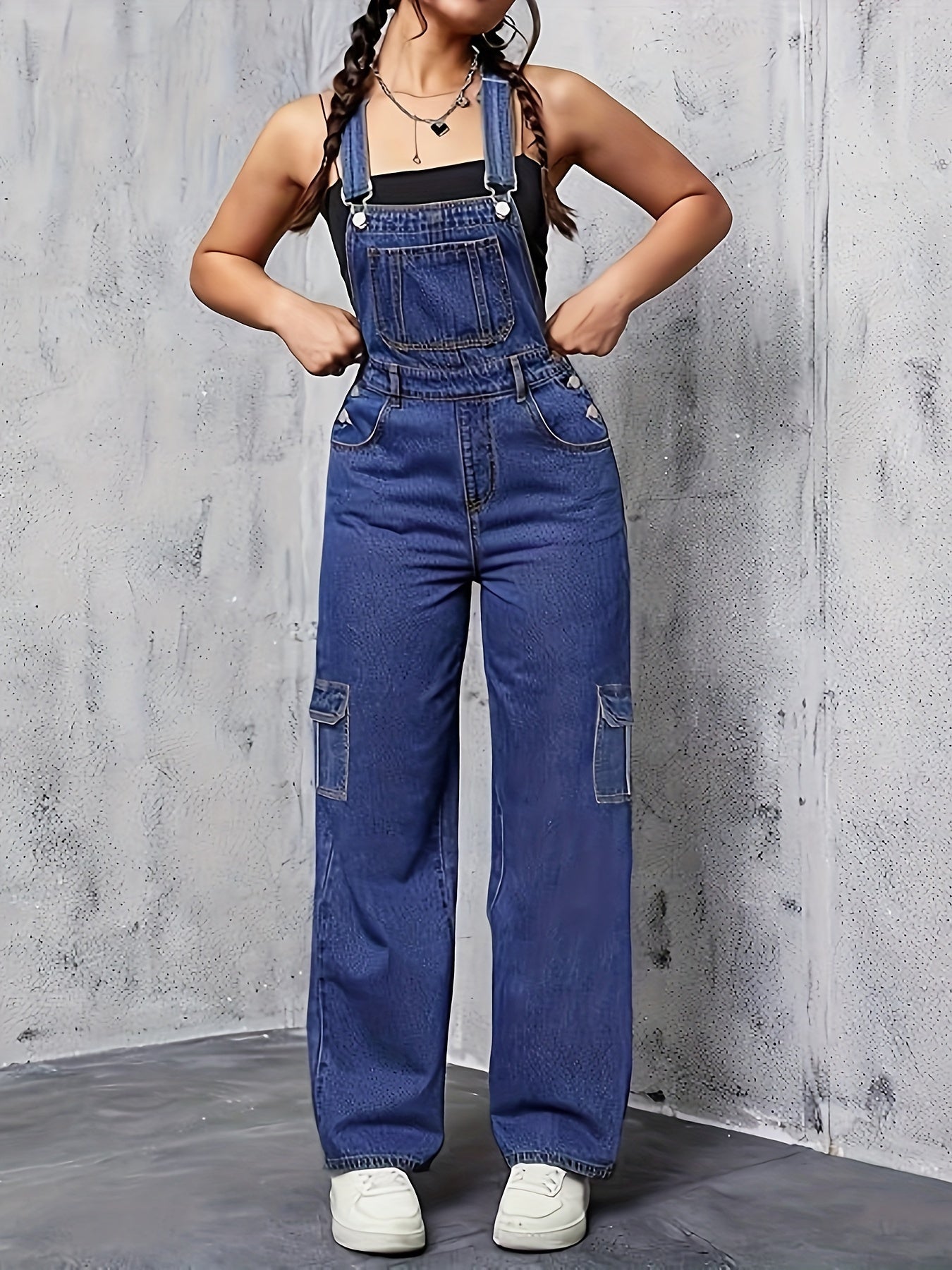 Womens Overalls Demin Wide Leg Cargo Jumpsuit Loose Fit Bib Baggy Jean Overalls Adjustable Straps For Women. MyFave Boutique