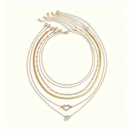 6pcs Golden Chokers Necklace Set For Women Girls, Pendant Necklace, Trendy Dainty Snake Chain Layered Necklaces For Jewelry Gifts MyFave Boutique